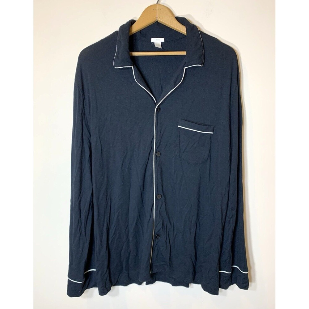 Eberjey Pajama Top Womens Large Black Long Sleeve Gisele Notch Collar Tencel
